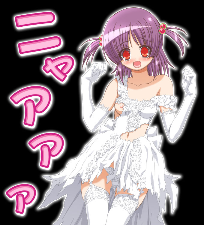 gambler club, segawa izumi, hayate no gotoku!, 00s, 1girl, breasts, bride, dress, elbow gloves, female focus, gloves, medium breasts, nipples, panties, solo, thighhighs, torn clothes, twintails, underwear, wedding dress