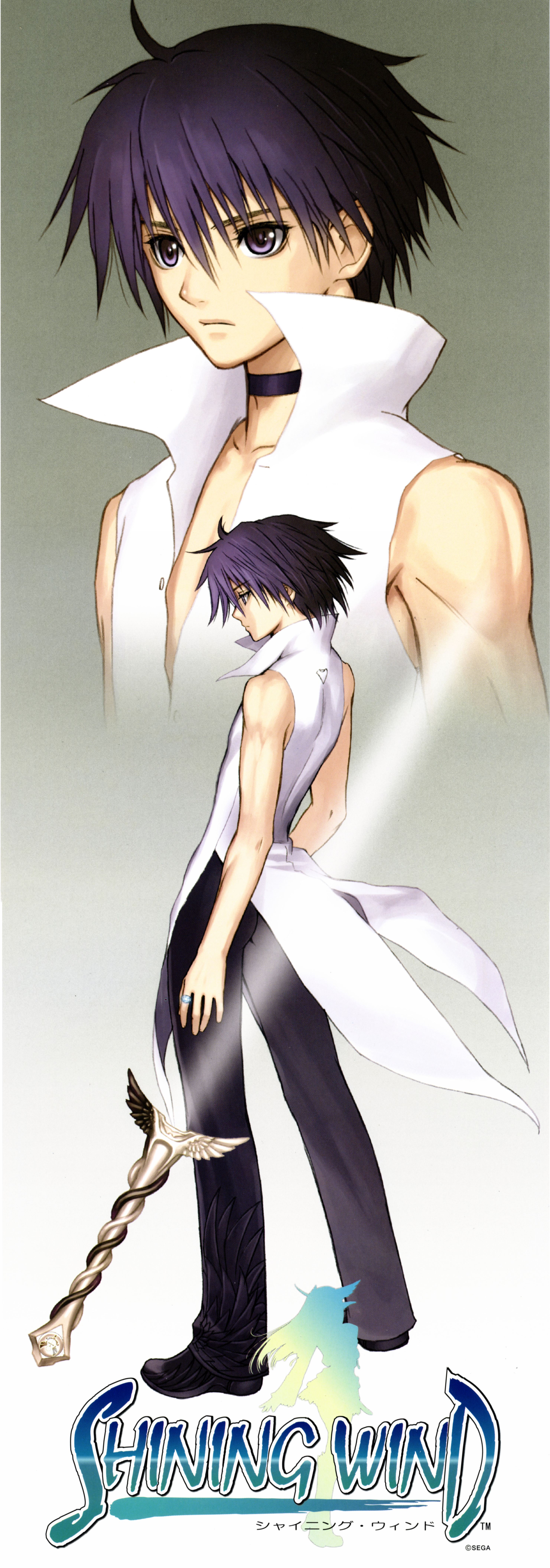 tony taka, zero (shining wind), sega, shining (series), shining wind, absurdres, highres, long image, tagme, tall image, color halftone