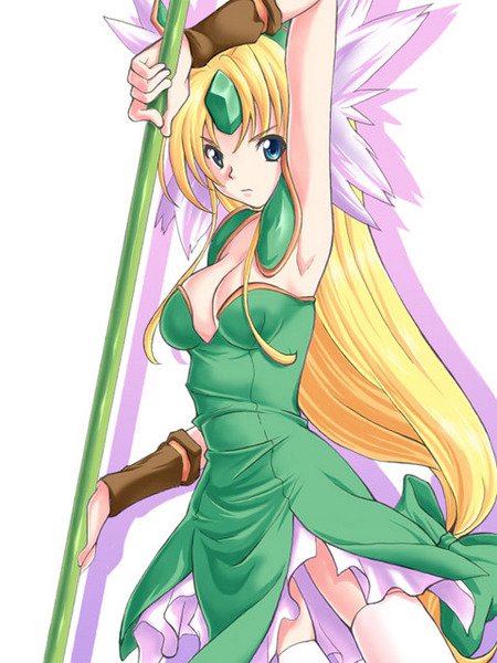 riesz, seiken densetsu, seiken densetsu 3, blonde hair, bow, long hair, polearm, weapon