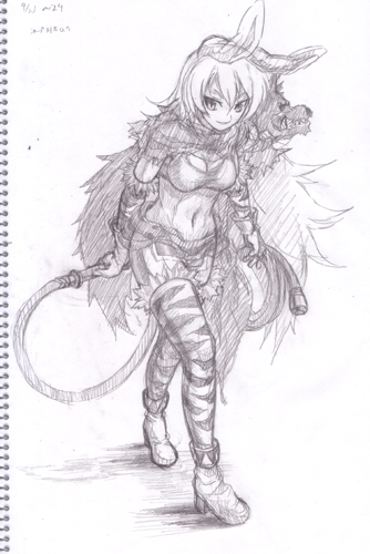 cuboon, lowres, traditional media, 1girl, fantasy, female focus, greyscale, monochrome, sketch, solo