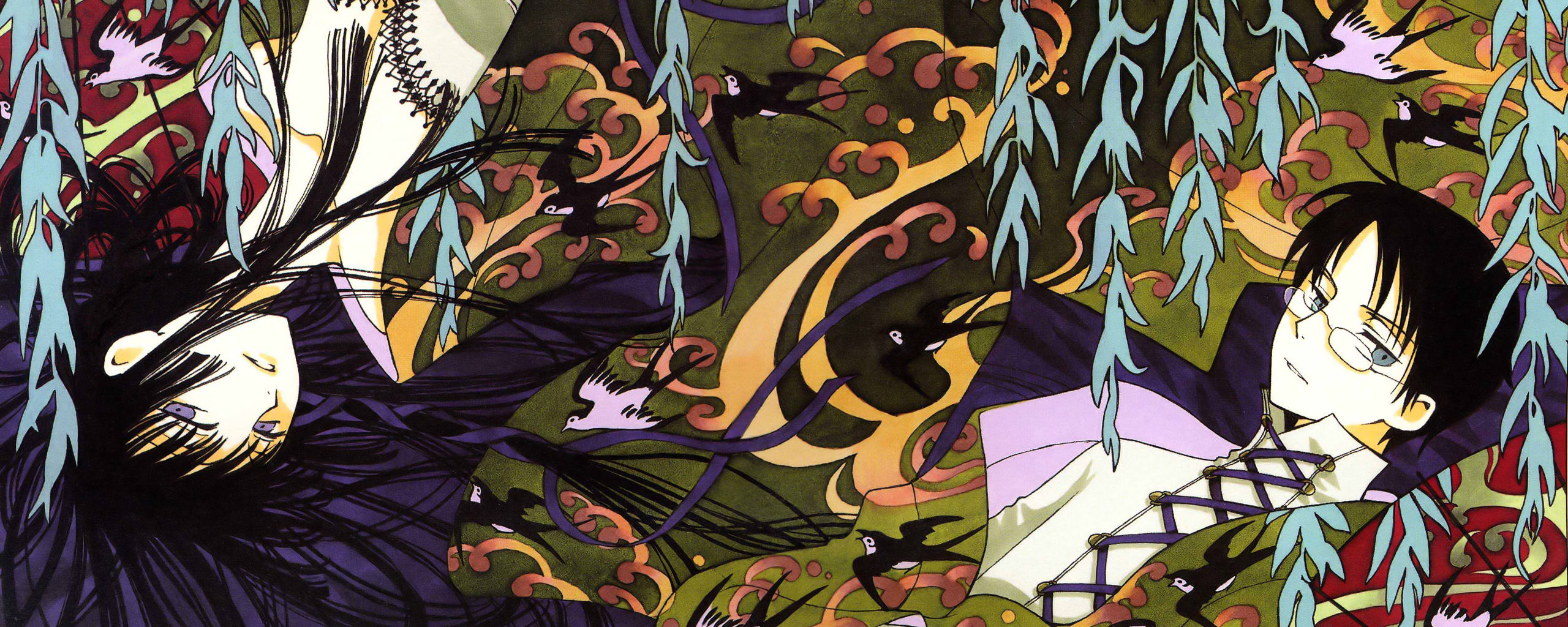 ichihara yuuko, watanuki kimihiro, xxxholic, highres, long image, tagme, wide image, 00s, 1boy, 1girl, black hair, glasses, long hair, short hair