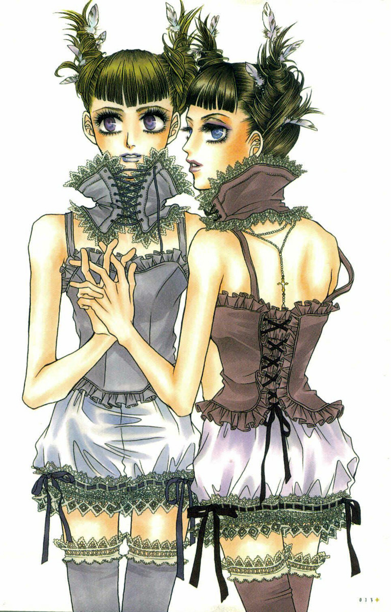 mihara, highres, doll, feathers, gothic lolita, lolita fashion, mitsukazu, siblings, twins