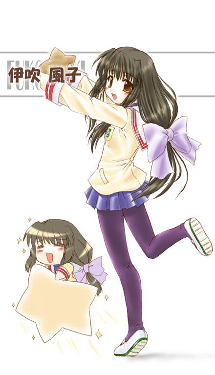 mizuna (water emp-tei), ibuki fuuko, clannad, 00s, chibi, pantyhose, school uniform, serafuku, star (symbol), starfish
