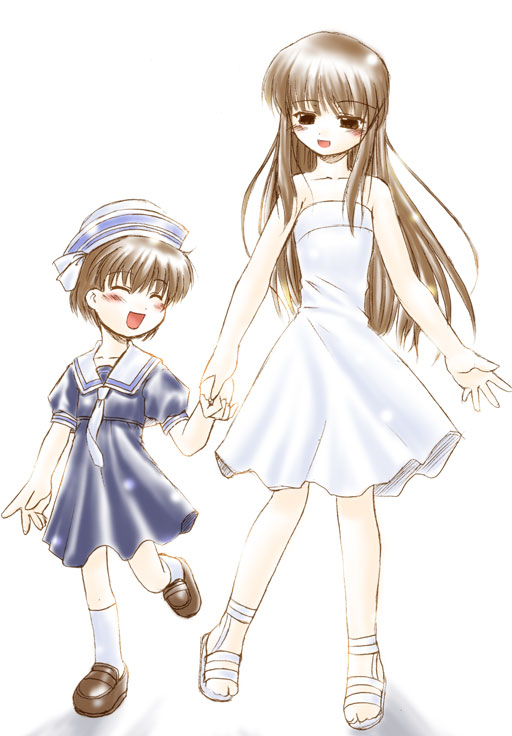 mizuna (water emp-tei), girl from the illusionary world, okazaki ushio, clannad, 00s, child, sailor, sandals, time paradox