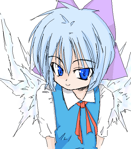 yano, cirno, touhou, bad id, bad pixiv id, 1girl, blue eyes, bow, female focus, hair between eyes, solo