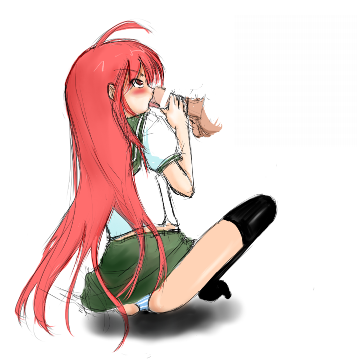 miyana, shana, shakugan no shana, artist request, 00s, 1boy, 1girl, censored, fellatio, handjob, hetero, loli, long hair, oral, panties, penis, red hair, school uniform, serafuku, solo focus, testicles, thighhighs, underwear