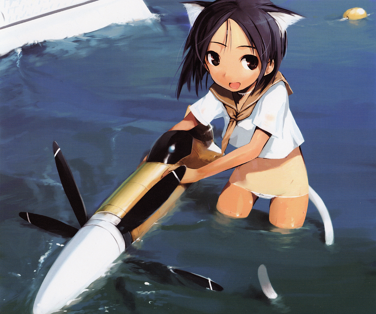 tagme, animal ears, cat ears, cat tail, tail, water