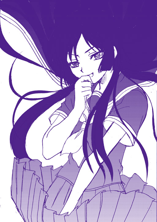 amatsuki aruto, kamura reiri, kaibutsu oujo, 00s, monochrome, school uniform, serafuku, vampire