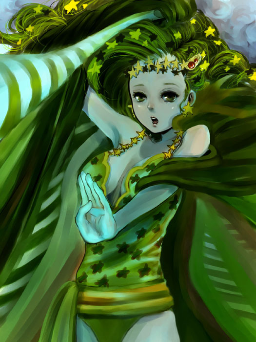 kito (coyo), rydia (adult) (ff4), rydia (ff4), final fantasy, final fantasy iv, bad id, bad pixiv id, 1990s (style), 1girl, earrings, female focus, green hair, jewelry, retro artstyle, solo