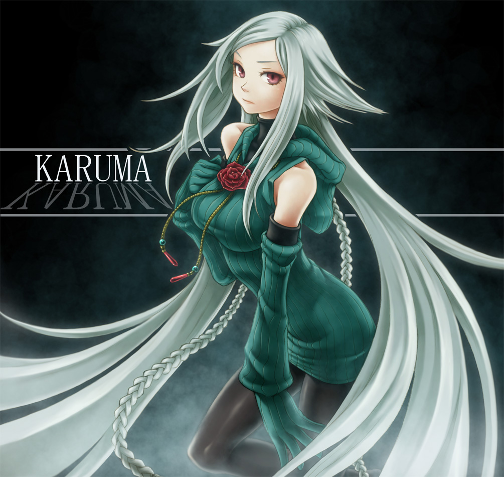 toshi, franziska von karma, ace attorney, capcom, original, silver hair, bad id, bad pixiv id, 1girl, braid, detached sleeves, female focus, gloves, green hair, long hair, pantyhose, red eyes, solo