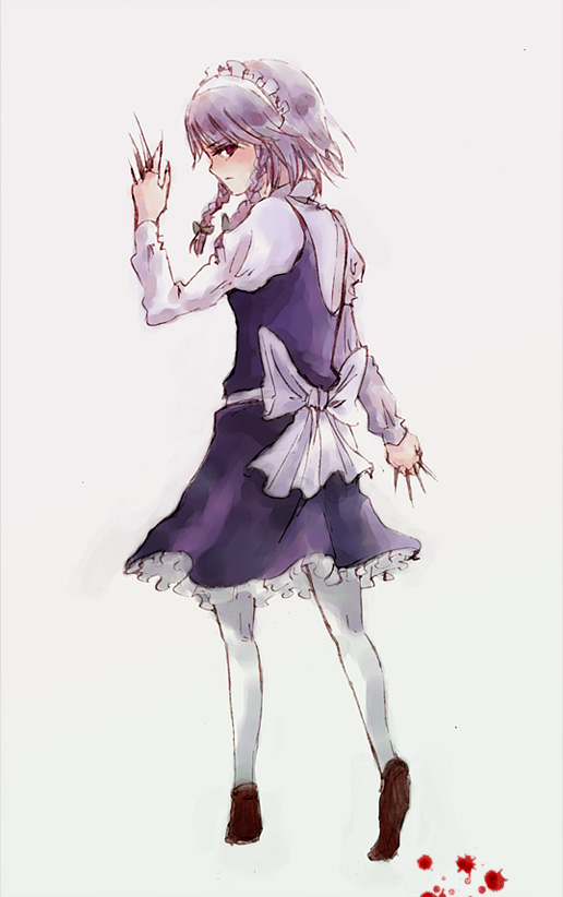 shippori, shishou, izayoi sakuya, touhou, 1girl, female focus, full body, maid, simple background, solo