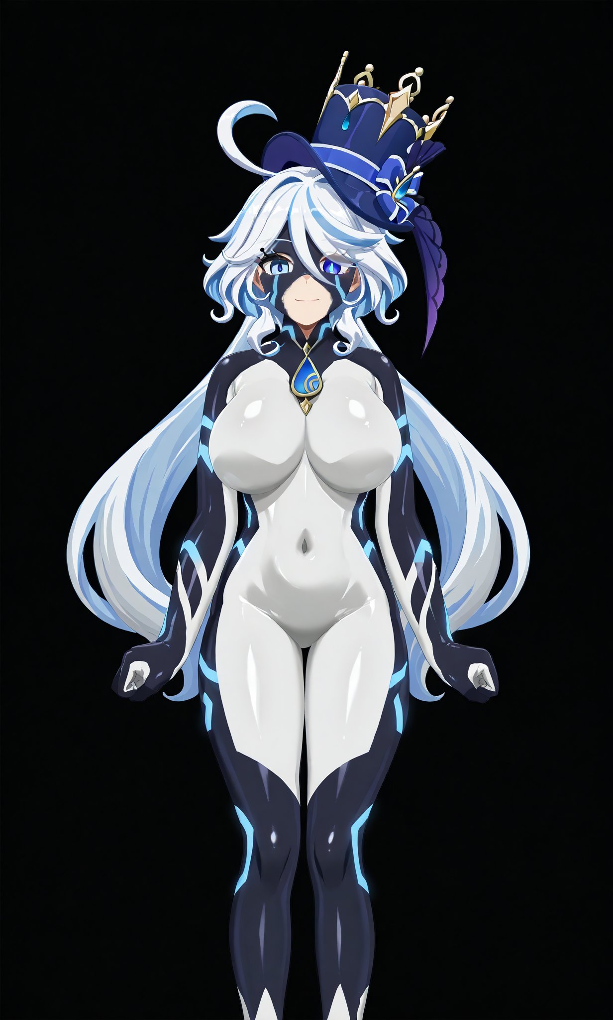 furina (genshin impact), upgrade (ben 10), genshin impact, highres, non-web source, bodysuit, latex, latex bodysuit