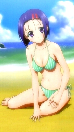 takami akio, sairenji haruna, to love-ru, anime screenshot, lowres, 00s, 1girl, beach, bikini, cloud, day, female focus, outdoors, sand, side-tie bikini bottom, sitting, sky, solo, striped bikini, striped clothes, swimsuit, vertical-striped bikini, vertical-striped clothes