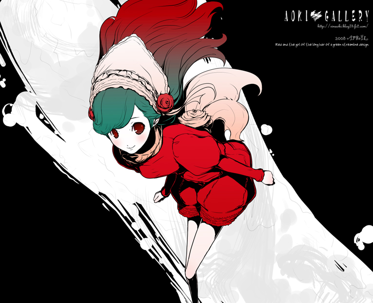 aoki shin, original, bad id, bad pixiv id, 1girl, blue hair, bonnet, female focus, gradient hair, multicolored hair, red eyes, red hair, solo