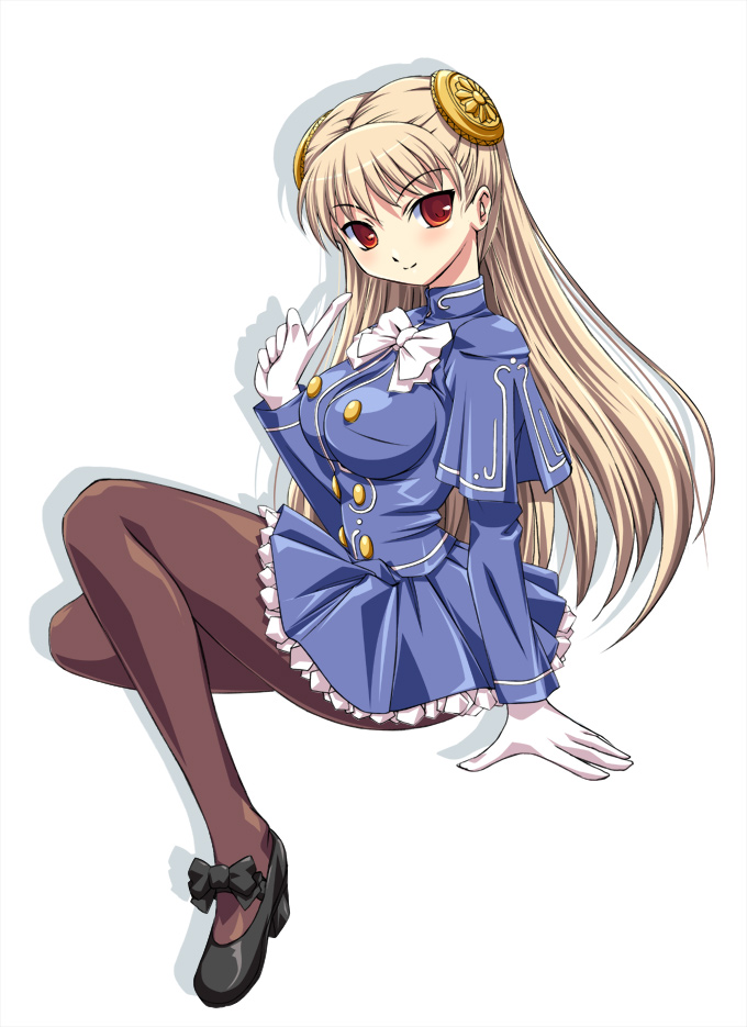 shimamoto utsumi, ingrid (capcom), capcom, capcom fighting jam, 1girl, blonde hair, breasts, female focus, hairpods, large breasts, long hair, mary janes, pantyhose, red eyes, shoes, solo