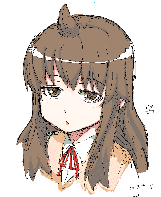 weshika, minami chiaki, minami-ke, 00s, 1girl, ahoge, brown eyes, brown hair, female focus, sketch, solo