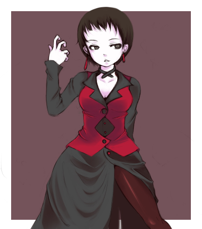 oza watto, vice (kof), snk, the king of fighters, bad id, bad pixiv id, lowres, 1girl, black hair, female focus, pantyhose, short hair, simple background, solo