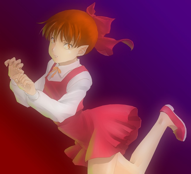 mak, nekomusume, gegege no kitarou, toei company, dress, hair ribbon, pointy ears, ribbon, solo