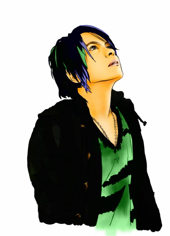 hyde (l'arc~en~ciel), l'arc~en~ciel, third-party edit, 1boy, hyde, j-rock, male focus, multicolored hair, musician, realistic, solo
