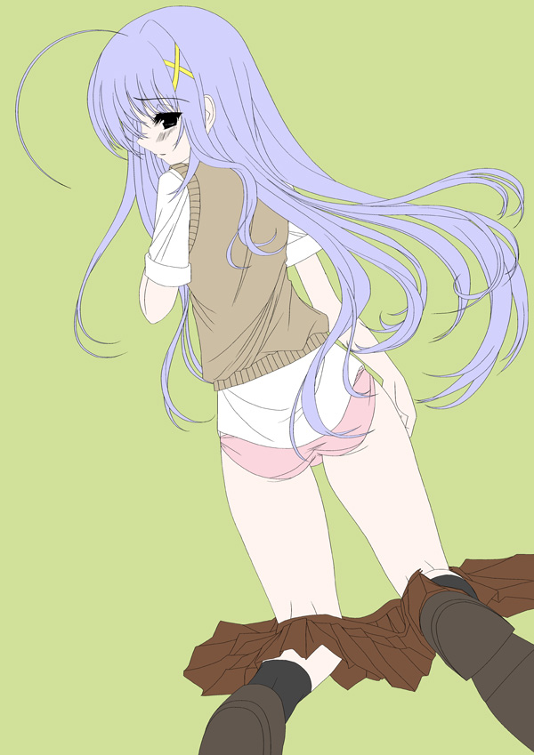 frapowa, reinforce zwei, lyrical nanoha, mahou shoujo lyrical nanoha, mahou shoujo lyrical nanoha strikers, 00s, 1girl, blue hair, female focus, hair ornament, panties, pink panties, solo, underwear, x hair ornament