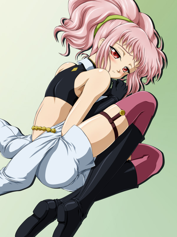 tanan, anya alstreim, code geass, 00s, pink hair, red eyes, solo, thighhighs