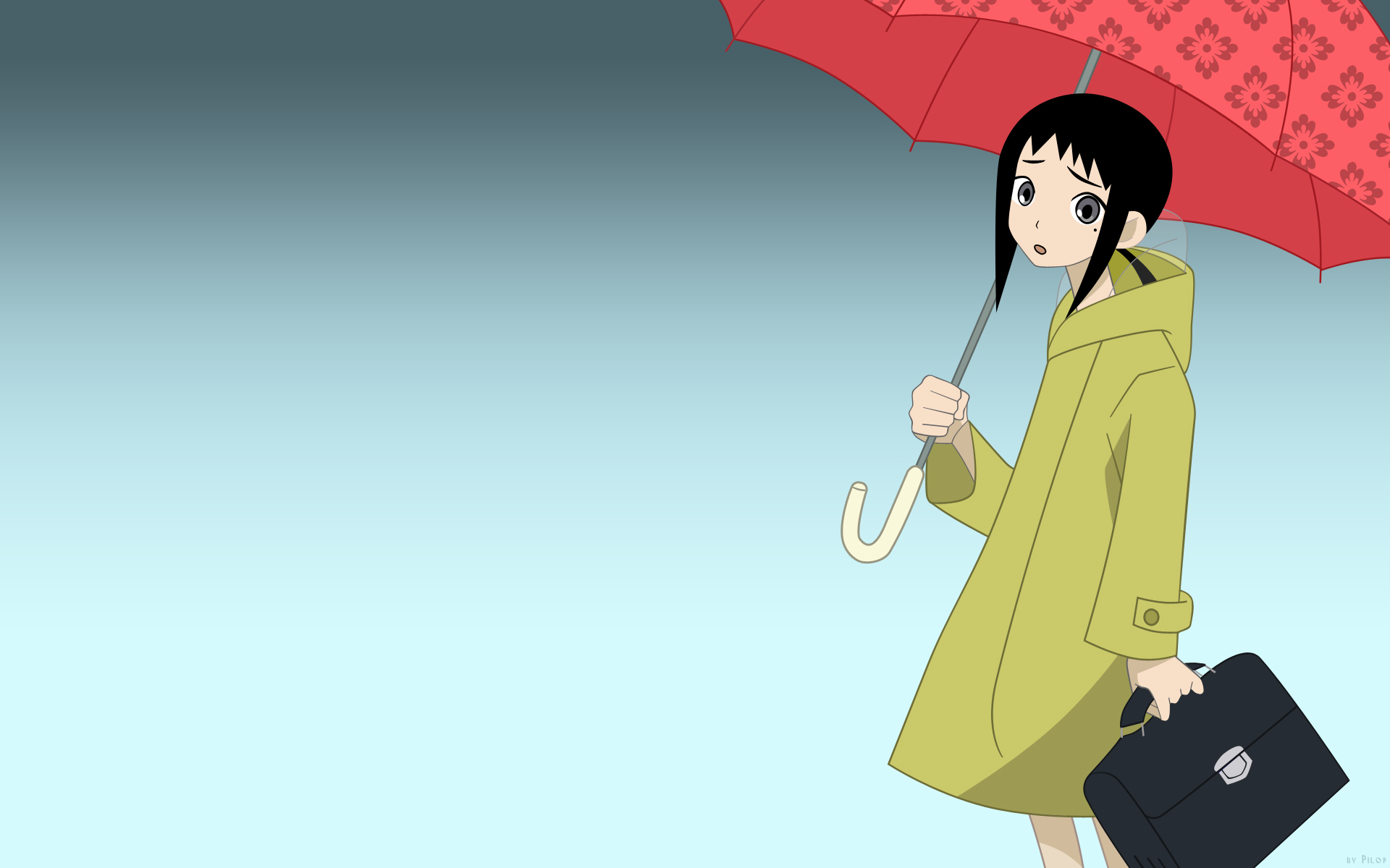 kaga ai, sayonara zetsubou sensei, highres, tagme, 00s, 1girl, coat, female focus, gradient background, outdoors, solo, umbrella