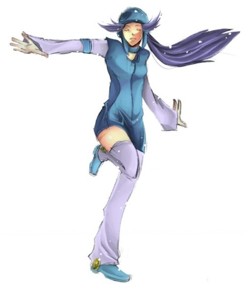 taoru (t kiji), winona (pokemon), nintendo, pokemon, pokemon rse, 00s, 1girl, closed eyes, female focus, gym leader, helmet, long hair, purple hair, simple background, solo, white background