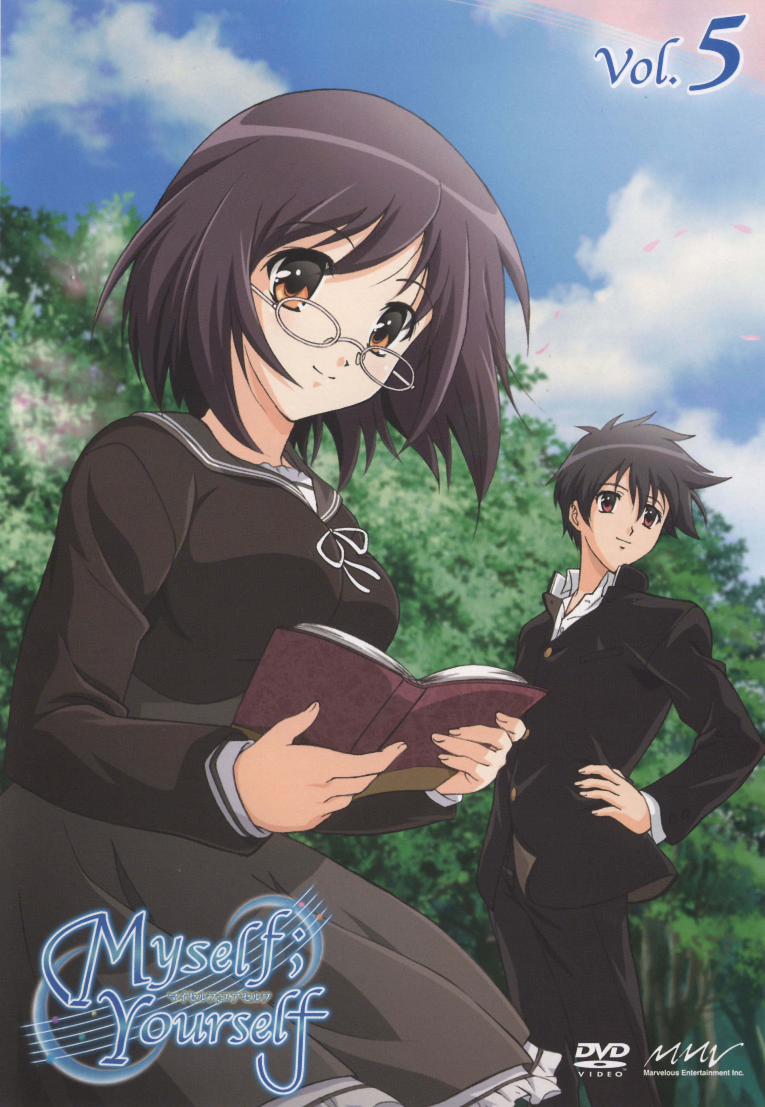 hidaka sana, oribe aoi, myself yourself, absurdres, highres, 00s, book, cover, dvd cover, school uniform, serafuku