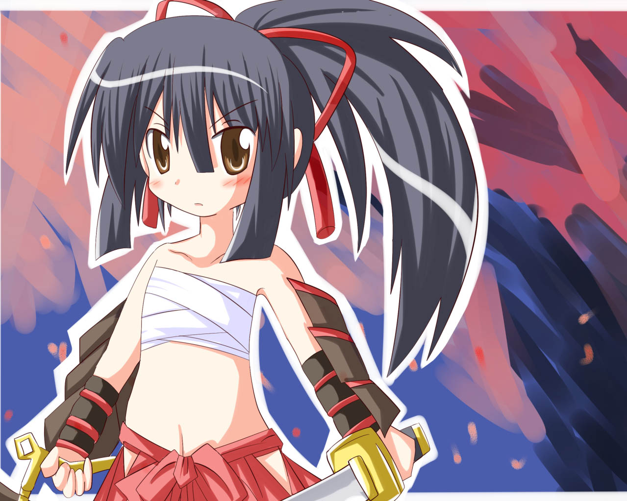 r pascal, bushidou (sekaiju), bushidou 2 (sekaiju), atlus, etrian odyssey, midriff, navel, ponytail, sarashi, solo