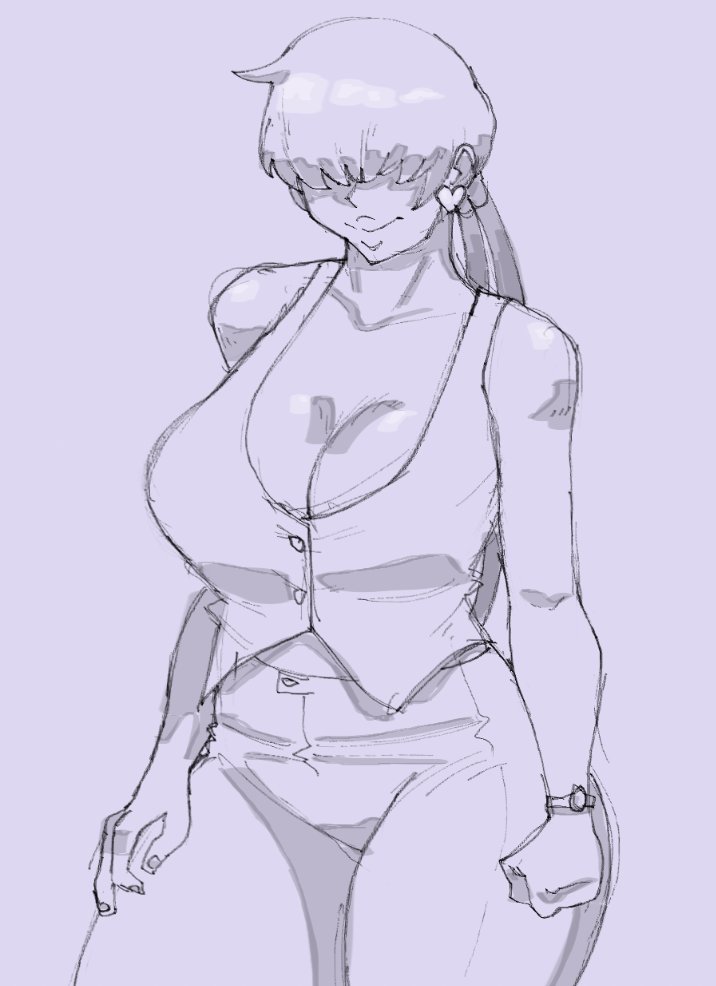 1shermieaday, shermie (kof), the king of fighters, 1girl, breasts, cleavage, curvy, earrings, female focus, heart, huge breasts, jewelry, large breasts, long hair, pants, ponytail, shirt, sleeveless, smile, smiley face, standing, thick lips, thick thighs, thighs, twintails, wide hips
