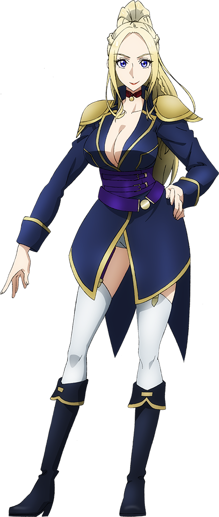 takemoto tatsuki, rionne strail bayreuth, the new gate, official art, 1girl, anime coloring, armor, belt, black boots, blonde hair, blue jacket, boots, braid, breasts, cleavage, closed mouth, collar, collarbone, corset, crown braid, full body, garter straps, hand on own hip, high heel boots, high heels, high ponytail, jacket, large breasts, lips, long hair, long sleeves, looking at viewer, open hand, outstretched arm, parted bangs, ponytail, purple belt, purple corset, purple eyes, red collar, short shorts, shorts, shoulder armor, sidelocks, simple background, smile, solo, standing, tachi-e, thighhighs, thighs, transparent background, very long hair, white thighhighs