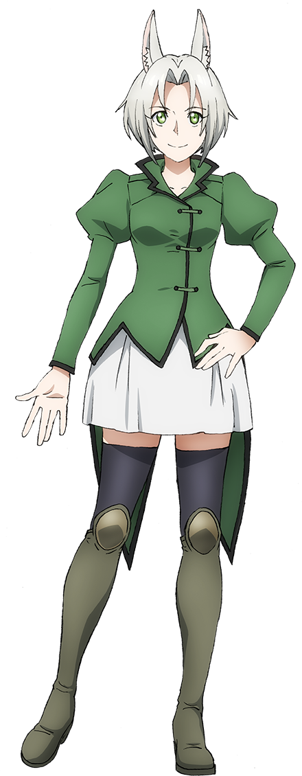 takemoto tatsuki, the new gate, official art, 1girl, animal ears, anime coloring, black thighhighs, boots, breasts, brown boots, closed mouth, collarbone, cuore estrella, curtained hair, full body, green eyes, green jacket, hand on own hip, jacket, juliet sleeves, knee boots, long sleeves, looking at viewer, medium breasts, open hand, palms, puffy long sleeves, puffy sleeves, rabbit ears, rabbit girl, short hair, simple background, skirt, smile, solo, spread fingers, standing, tachi-e, thighhighs, thighs, transparent background, white hair, white skirt