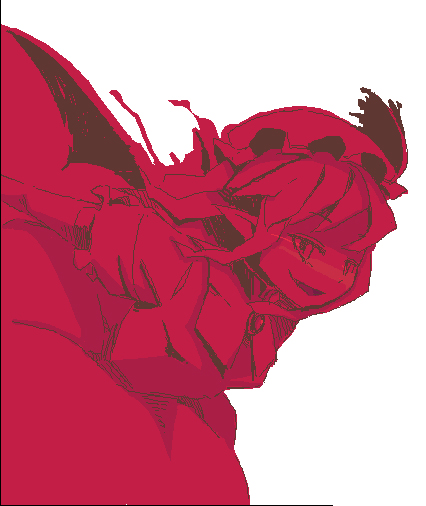 clear cross, remilia scarlet, touhou, 1girl, female focus, hat, monochrome, oekaki, red theme, simple background, smile, solo, white background