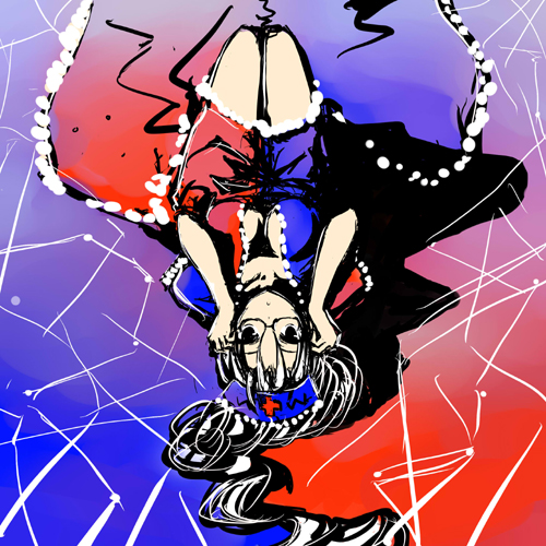 nabeshima tetsuhiro, yagokoro eirin, touhou, lowres, 1girl, bespectacled, breasts, cleavage, female focus, glasses, large breasts, long hair, looking at viewer, lying, sketch, solo, upside-down