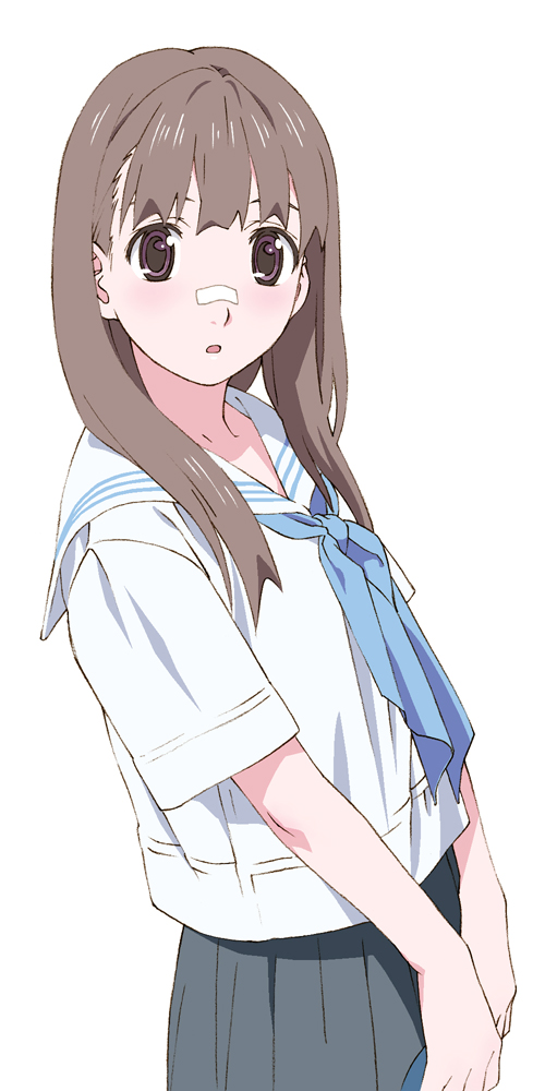 shiwasu takashi, original, bad id, bad pixiv id, bandaid, brown hair, purple hair, school uniform, serafuku, solo