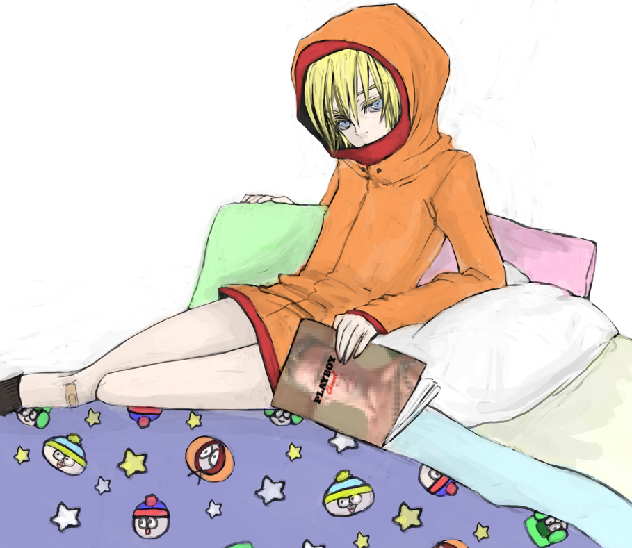 mksm, billy herrington, eric cartman, kenny mccormick, kyle broflovski, stan marsh, playboy, real life, south park, bad id, bad pixiv id, 1boy, animification, bandaid, beanie, bottomless, fur hat, hat, magazine (object), male focus, parka, pornography, real life insert, solo, ushanka
