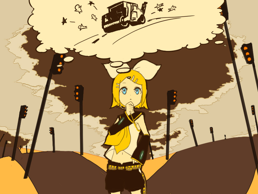 asgr, kagamine rin, vocaloid, bad id, bad pixiv id, tagme, road, solo, steamroller, traffic light