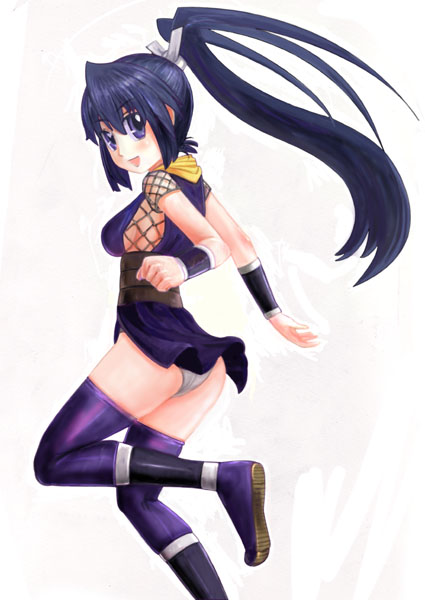 ikara, tagme, 1girl, female focus, ninja, ponytail, solo, thighhighs