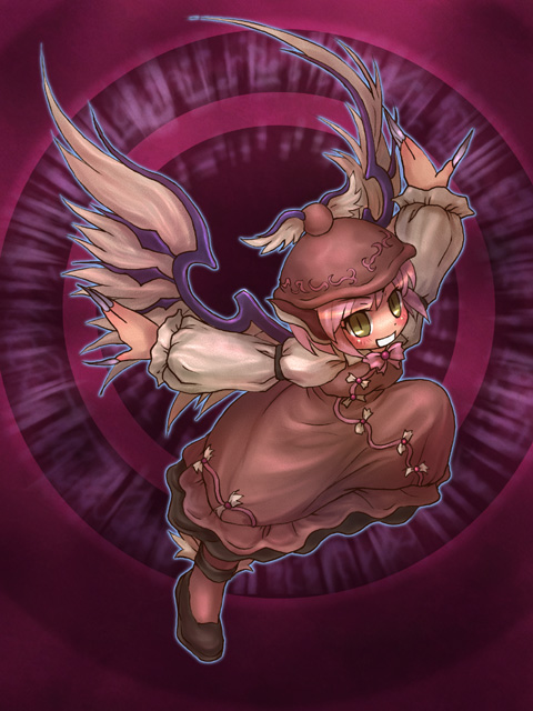 sankuma, mystia lorelei, touhou, 1girl, female focus, full body, pink hair, solo, wings