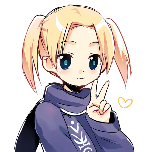 original, lowres, tagme, 1girl, female focus, raised eyebrows, solo, twintails, v