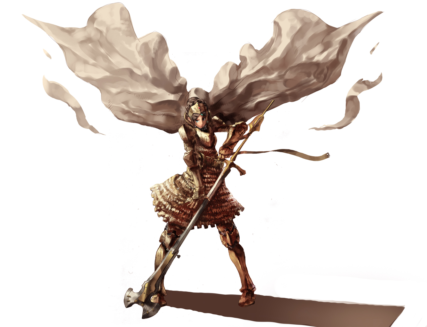 juun, bad id, bad pixiv id, highres, armor, cape, solo, sword, weapon
