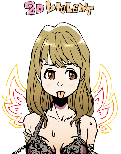 k2r, kita koutarou, original, lowres, :p, bra, brown eyes, brown hair, lingerie, long hair, solo, sweat, tongue, tongue out, underwear, wings