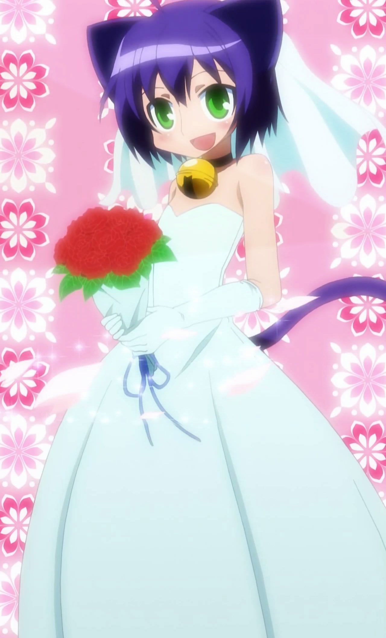 midarezaki kyouka, kyouran kazoku nikki, anime screenshot, highres, non-web source, 00s, animal ears, bride, cat ears, dress, solo, wedding dress