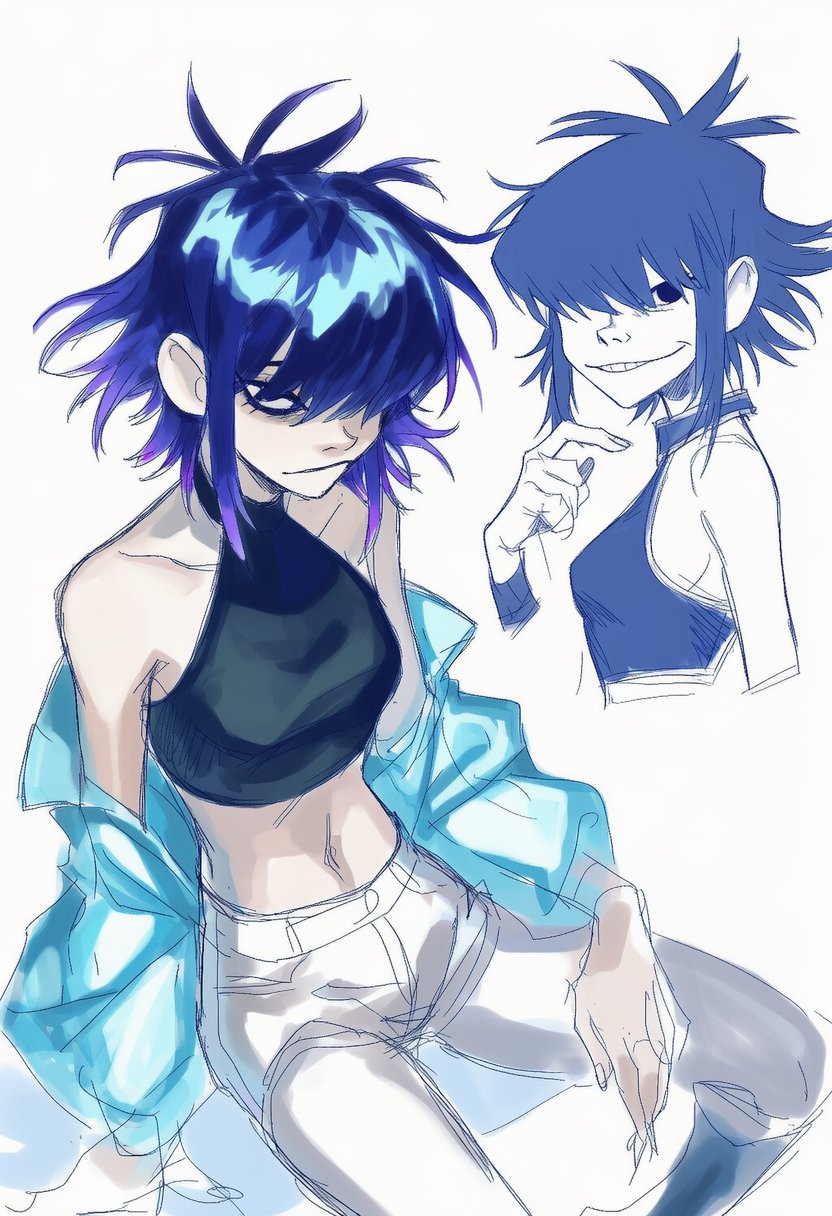 noodle (gorillaz), artist request, tagme, bare shoulders, breasts, midriff, small breasts
