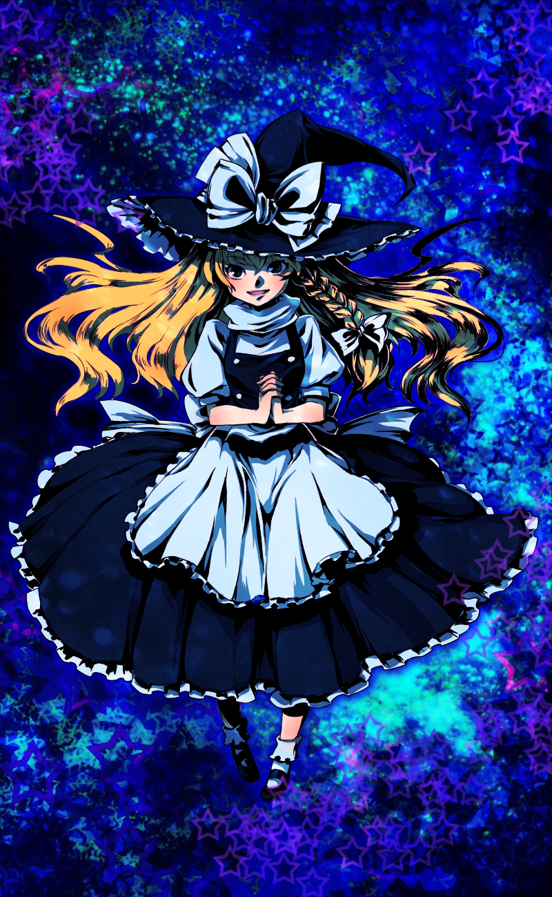 tamachi kuwa, kirisame marisa, touhou, highres, 1girl, blonde hair, braid, female focus, hat, socks, solo, white socks, witch, witch hat