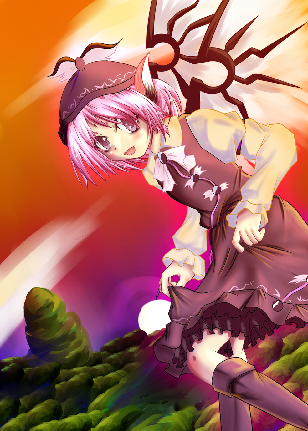 san4, mystia lorelei, touhou, bad id, bad pixiv id, highres, 1girl, female focus, hat, solo, wings