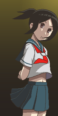 awa, oora kanako, sayonara zetsubou sensei, lowres, 00s, jaggy lines, midriff, oekaki, school uniform, serafuku, solo