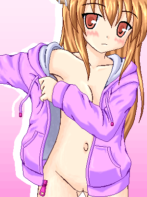 ibuki suika, touhou, artist request, copyright request, lowres, 1girl, female focus, loli, oekaki, pink background, pussy, simple background, solo