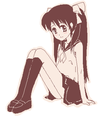 lowres, 1girl, female focus, kneehighs, monochrome, oekaki, pink theme, school uniform, serafuku, socks, solo, twintails