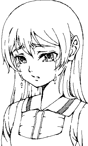 lowres, tagme, 1girl, female focus, greyscale, monochrome, oekaki, solo, tears